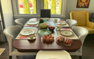 Dining room table set for Easter brunch